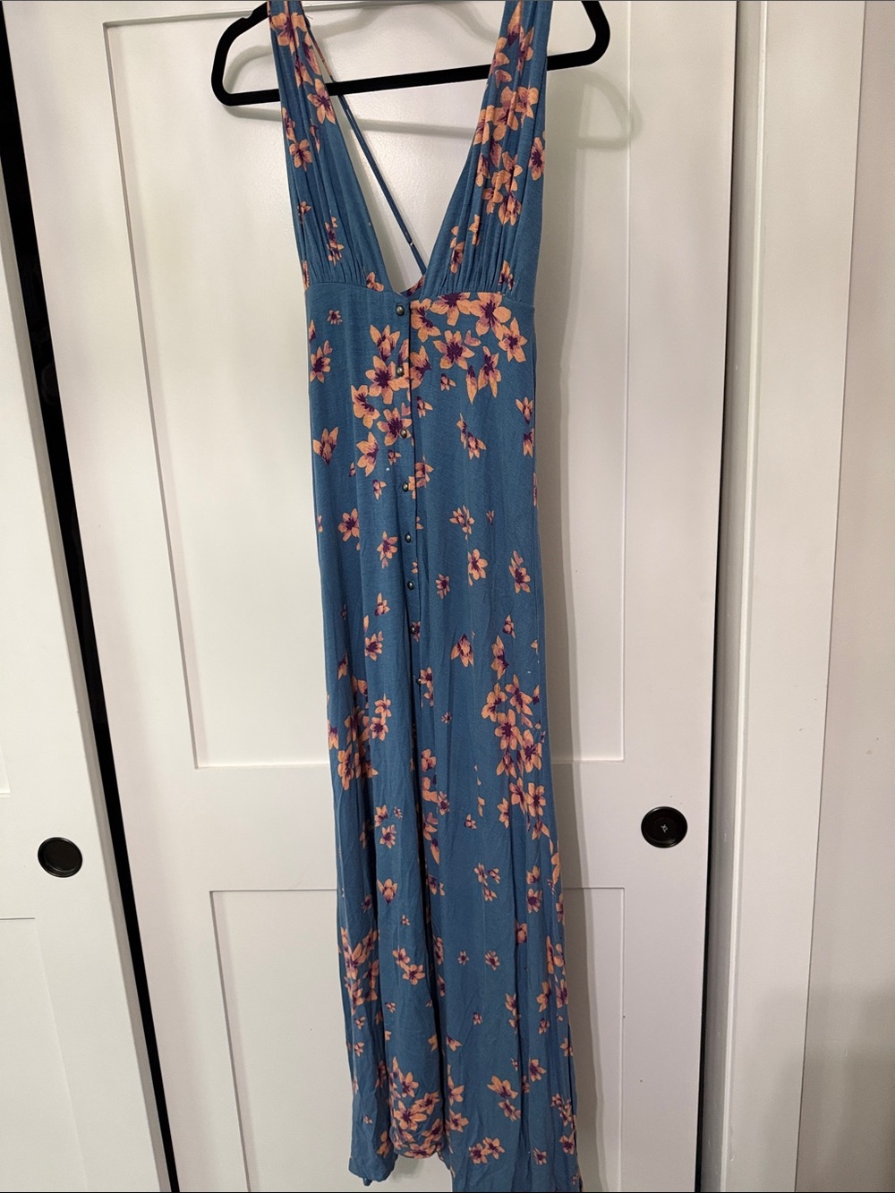 & Other Stories Teal-Blue Maxi Dress with Peach Floral Print